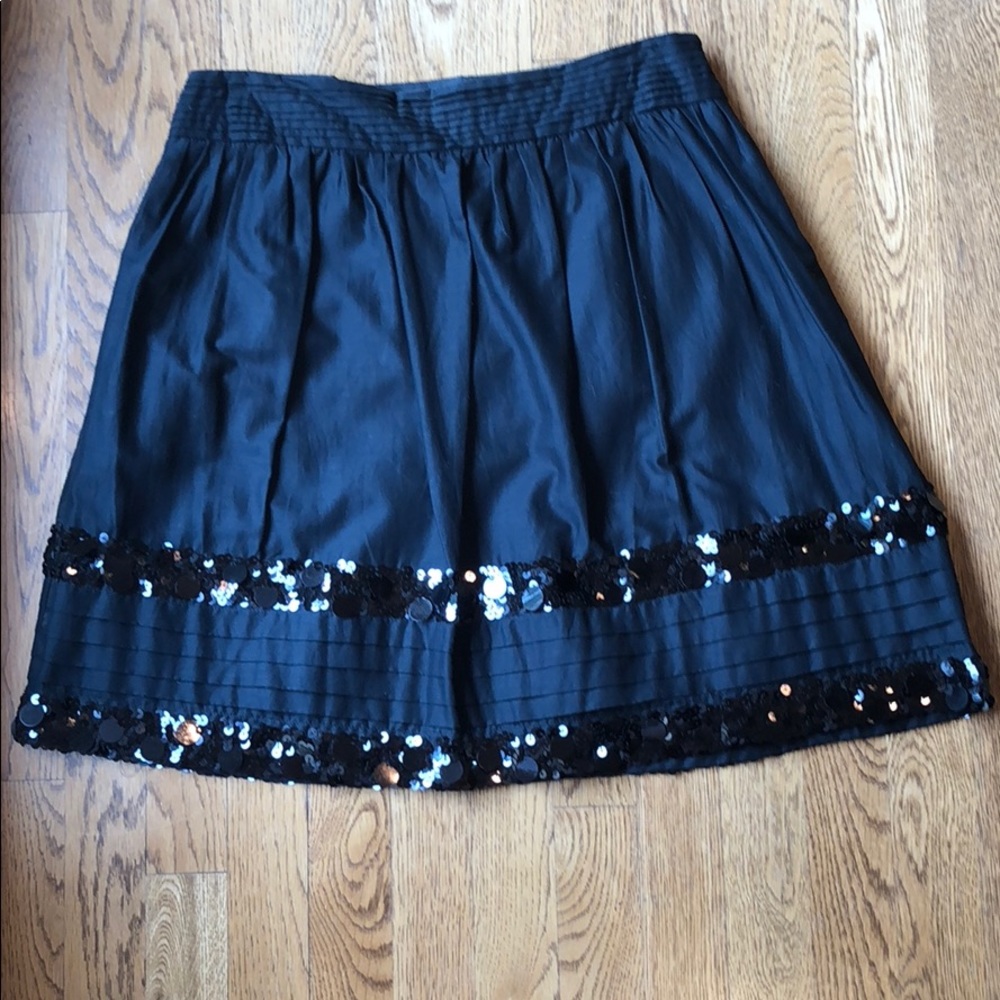 Black Cotton Skirt with Sequin Bands